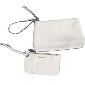 Splendid Clutch and matching zippered Coin Pouch in White Crosshatch Pleather